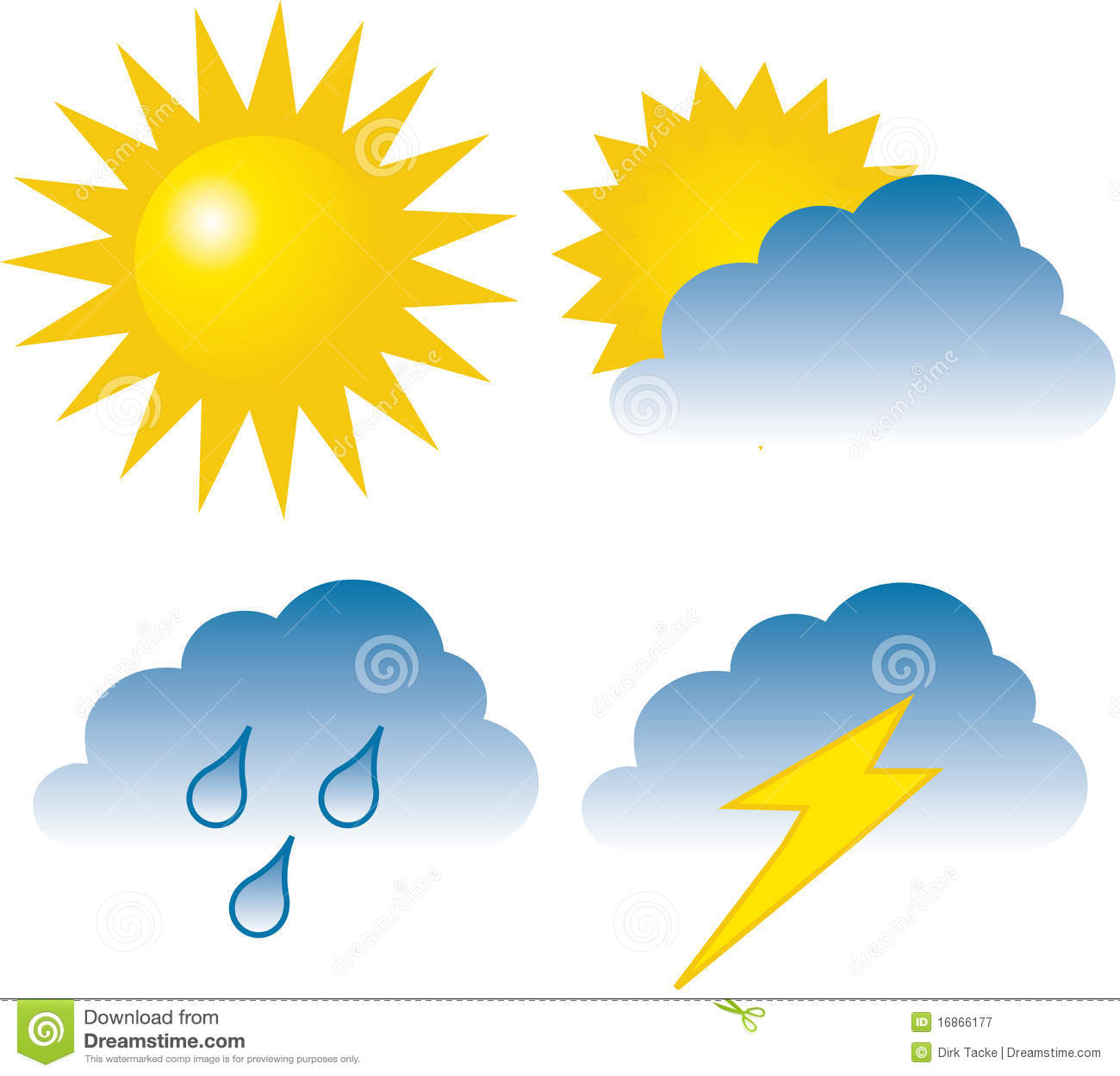 Stock Photography  4 Weather Icons  Sunny Overcast Rain   Lightning