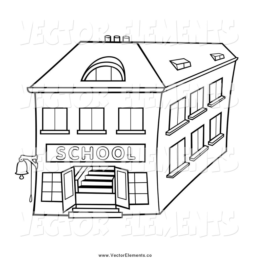 Vector Of A Black And White Two Story School Building By Dero    52315