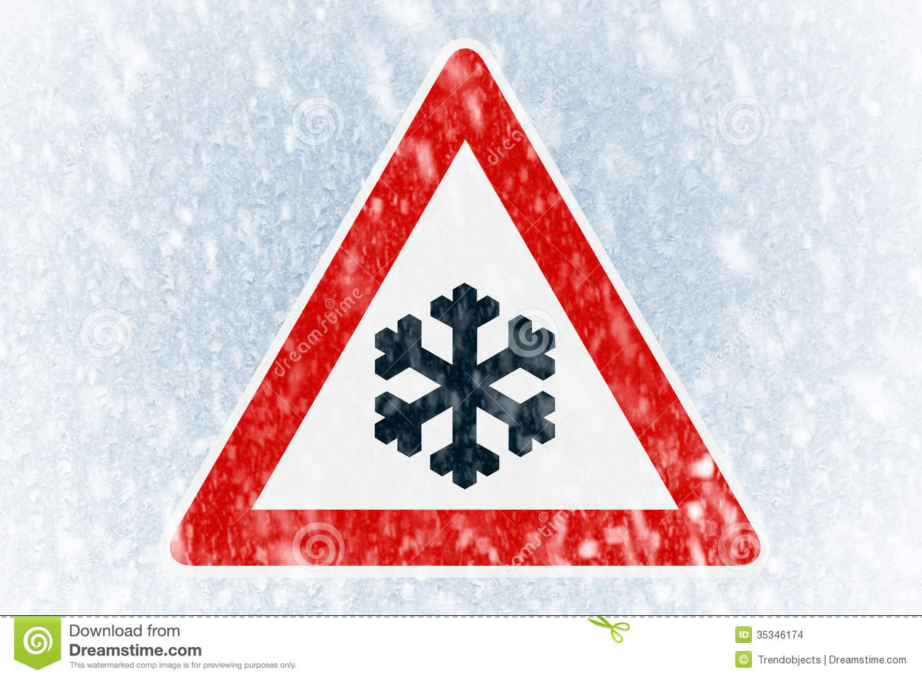 Winter Driving   Winter Background With Warning Sign Stock Images