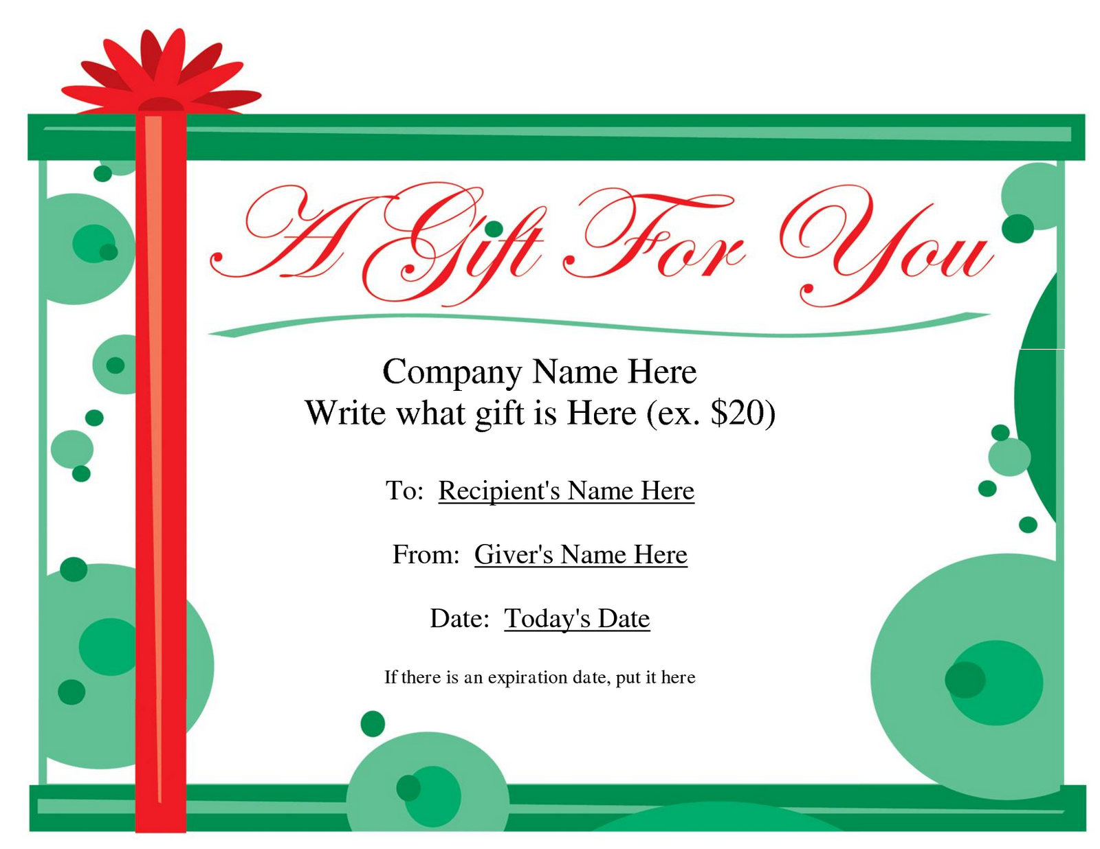 Blank Printable Gift Certificate Template