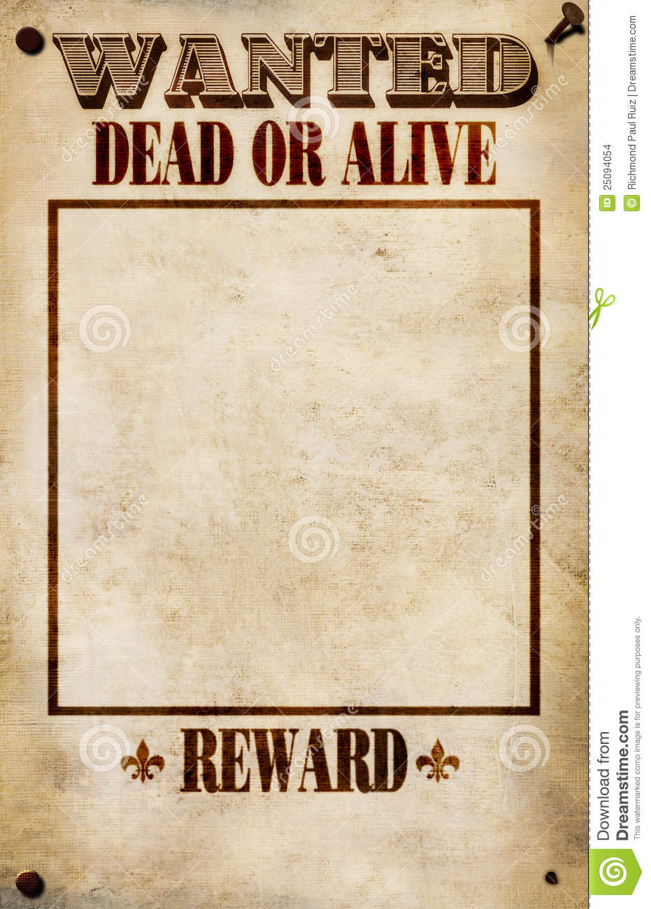 Realistic Wanted Poster Reward Left Blank For Custom Value