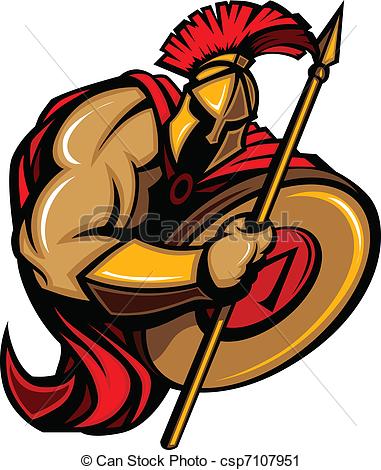Graphic Of A Greek Spartan Or Trojan Mascot Holding A Shield And Spear