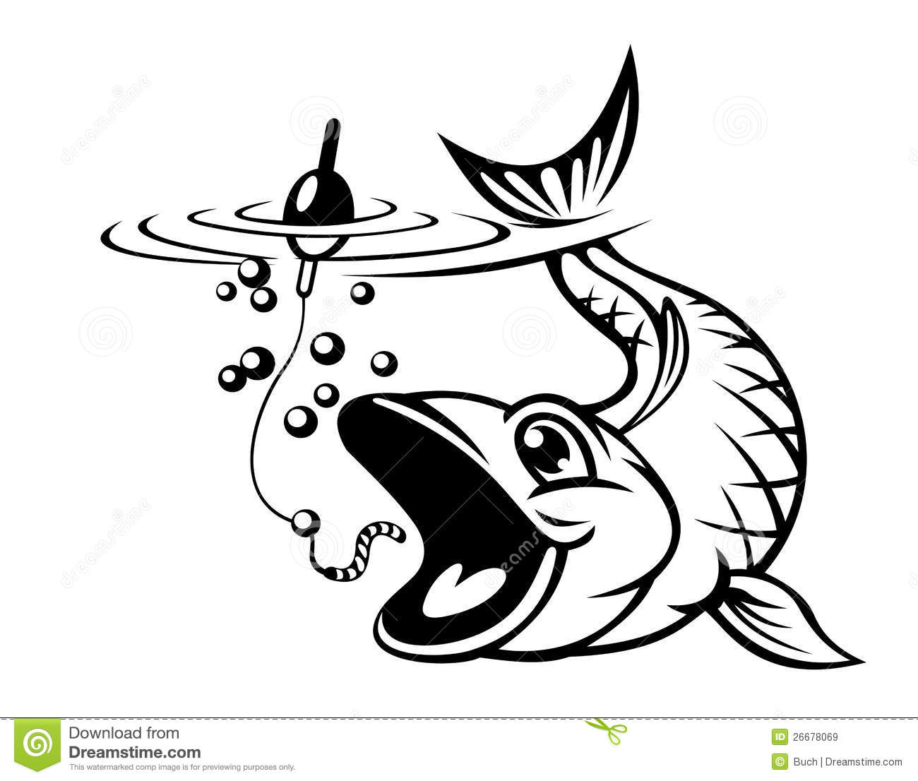 Carp Fish Catching A Hook  Vector Illustration