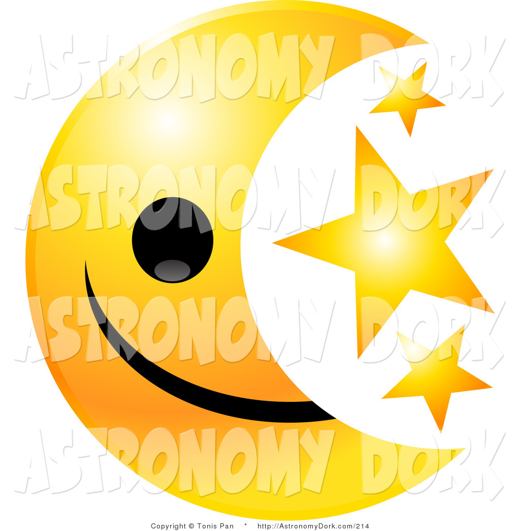 Clip Art Of A Yellow Crescent Moon Emoticon Face With Three Golden