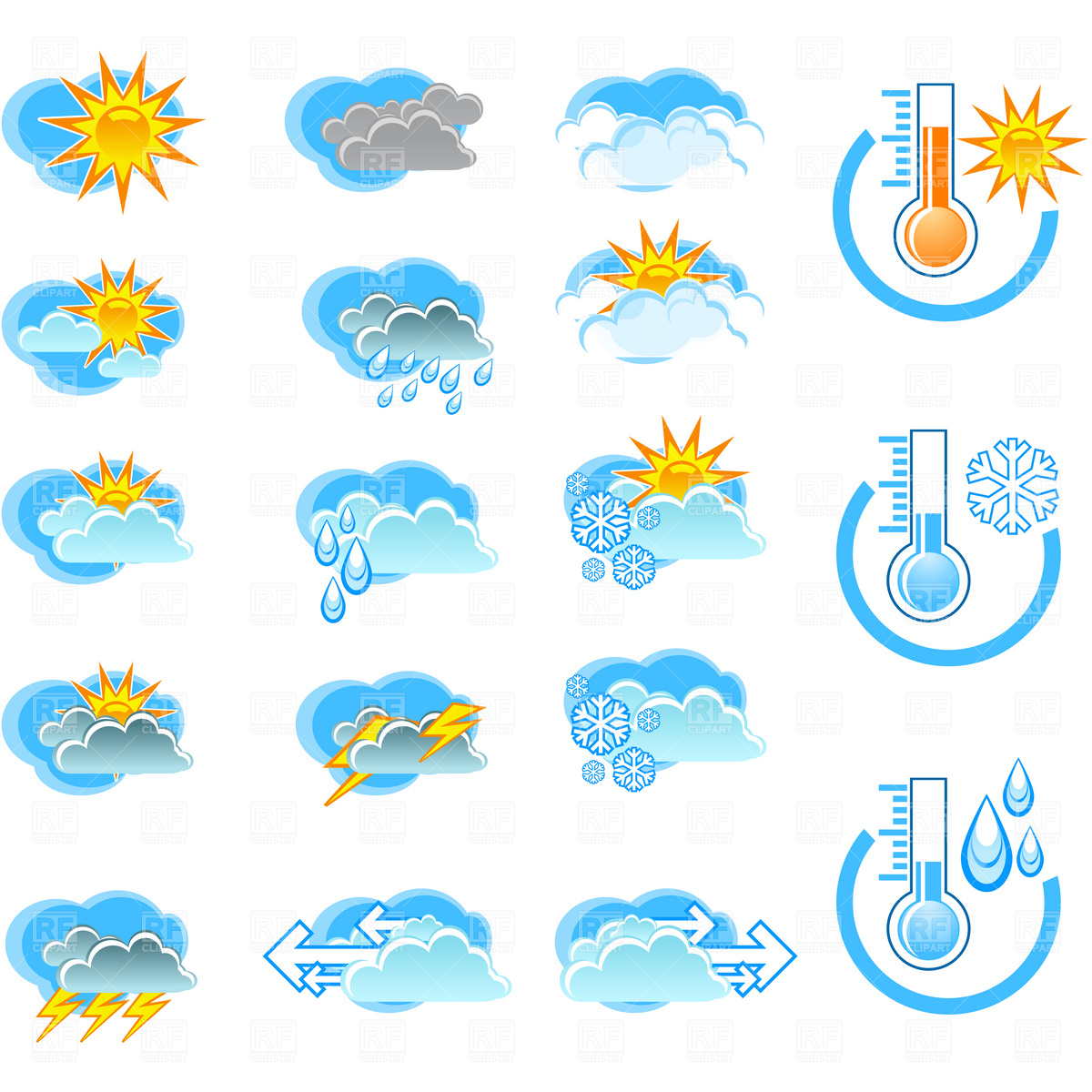 Forecast Icons And Thermometers Download Royalty Free Vector Clipart
