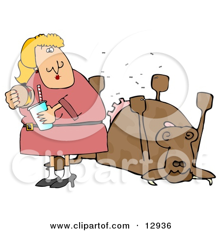12936 Woman Eating A Hamburger By A Dead Cow Clipart Illustration Jpg