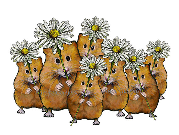Printable Clip Art Large Crowd Of Cute Hamsters Holding Daisy Flowers