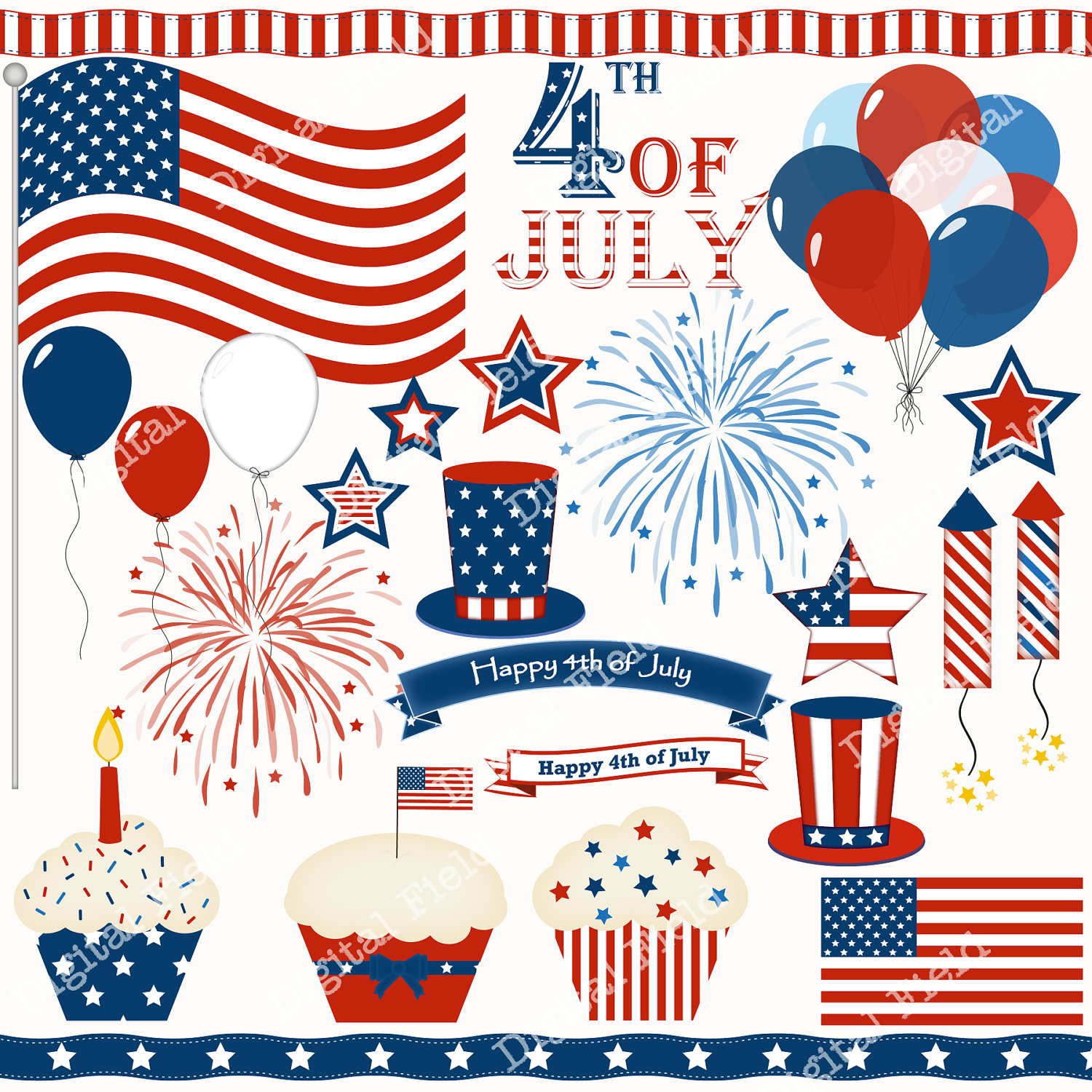 4th Of July Clipart Border 4th Of July Clip Art Set