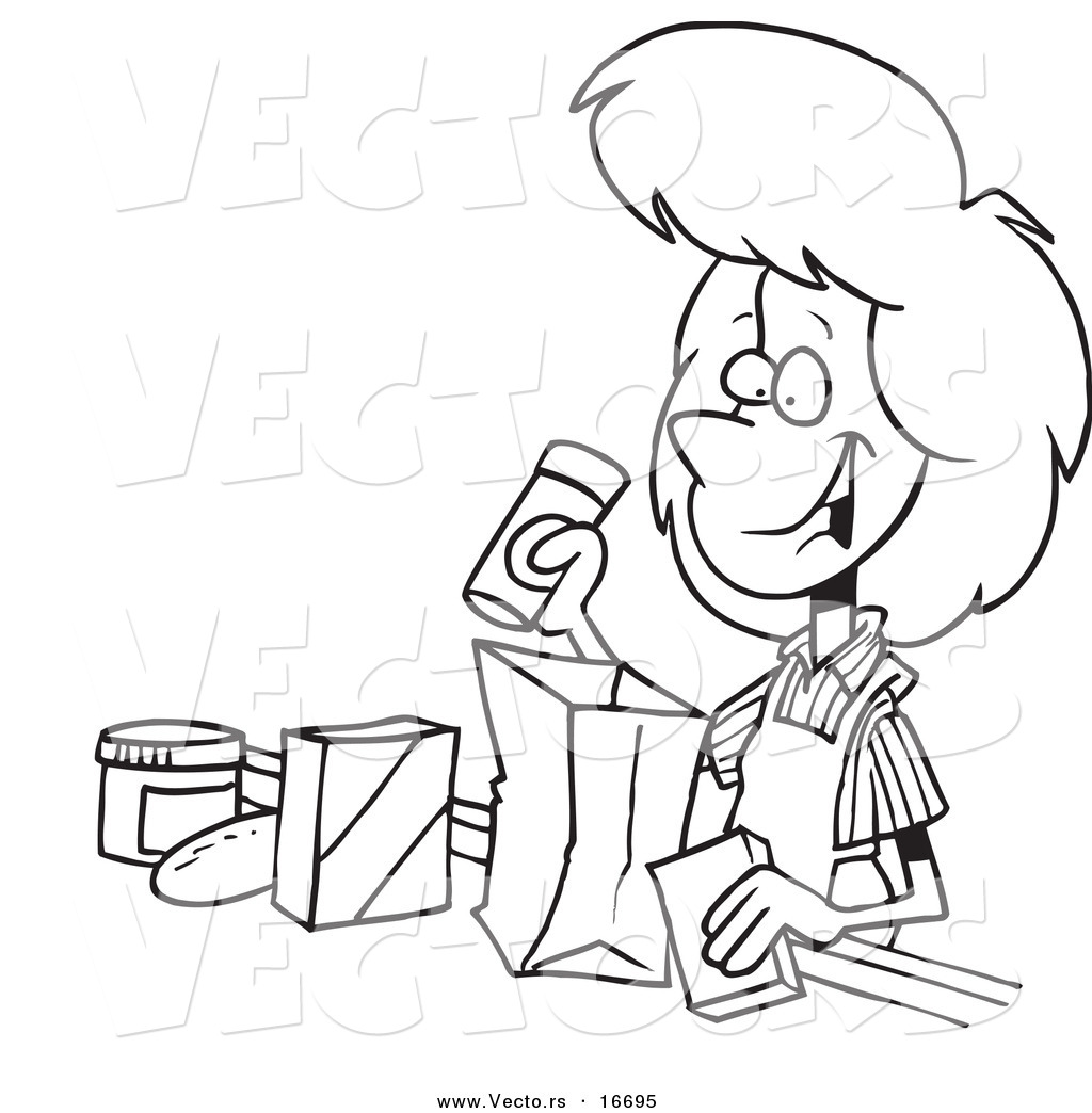 Larger Preview  Vector Of A Cartoon Friendly Cashier Bagging Groceries