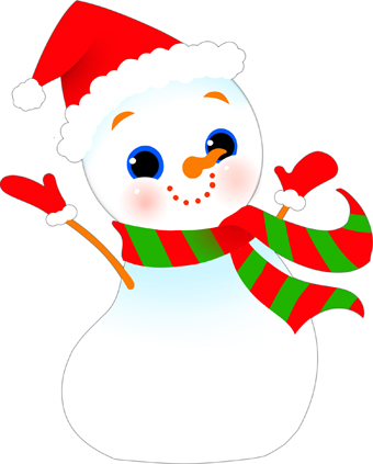 Clip Art Of A Grinning Snowman With A Red Santa Hat Wearing A Colorful