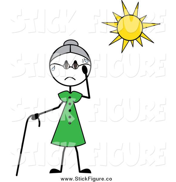 Clip Art Of A Hot Senior Stick Woman Sweating In The Sun By Pams