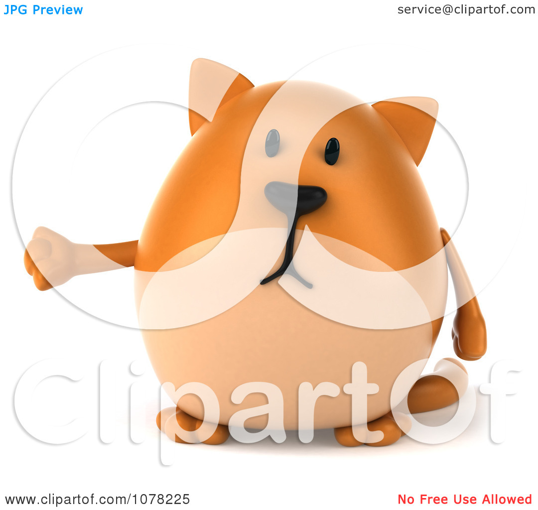 Clipart 3d Chubby Orange Cat Presenting   Royalty Free Cgi