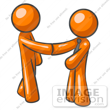 Clip Art Graphic Of Orange Guy Characters Shaking Hands At The Office