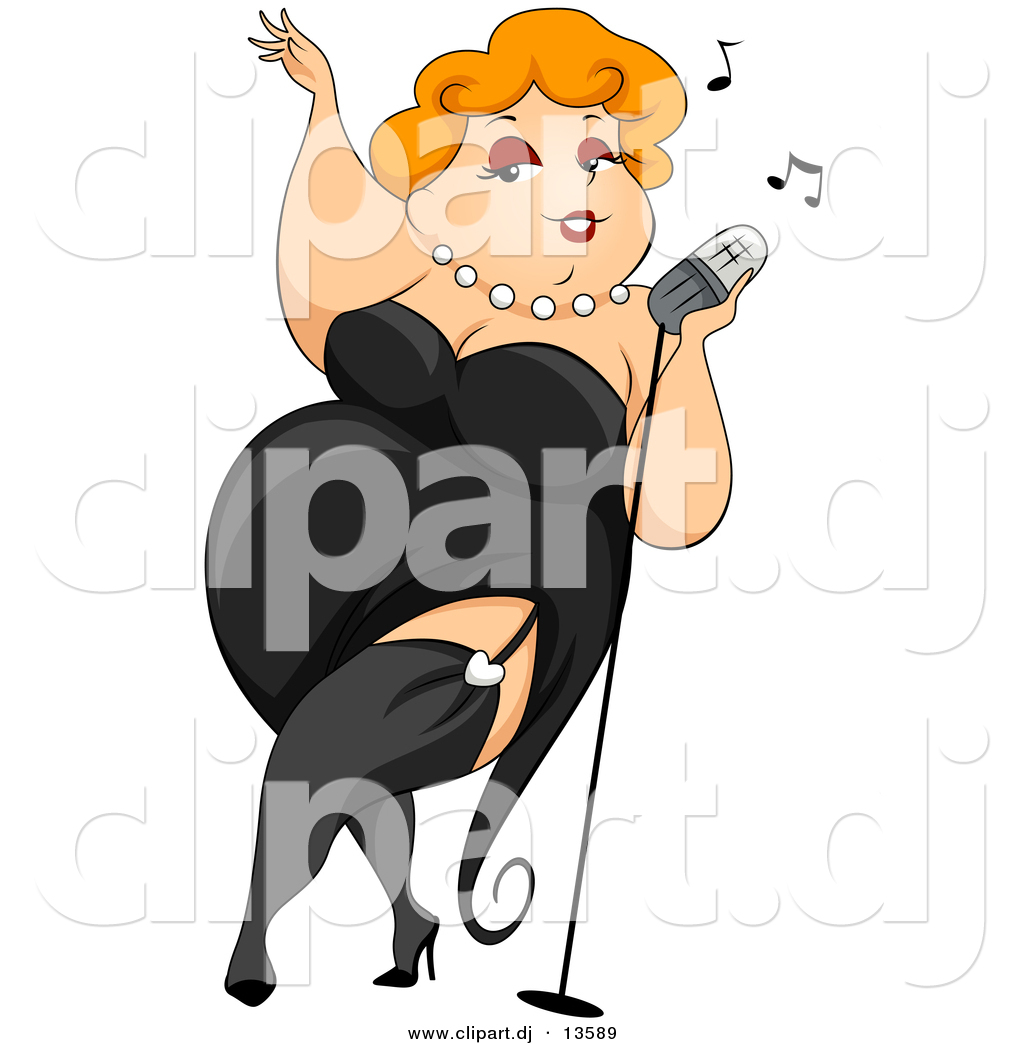 Cartoon Vector Clipart Of A Sexy Obese Girl Wearing Black Dress While