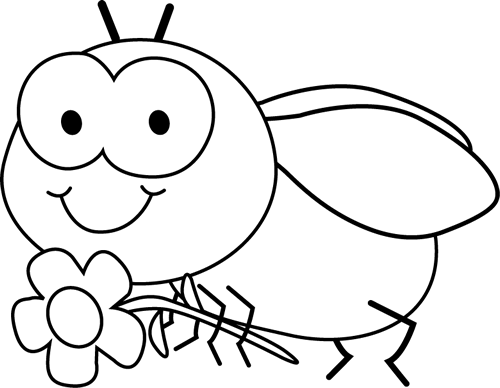Black And White Fly And Flower Clip Art   Black And White Fly And