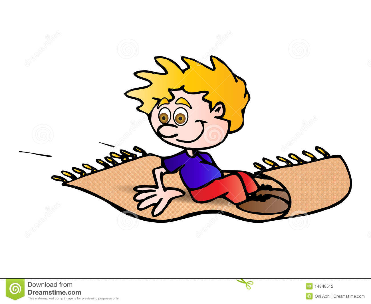 An Illustration Of A Boy On A Flying Carpet Over Isolated Background