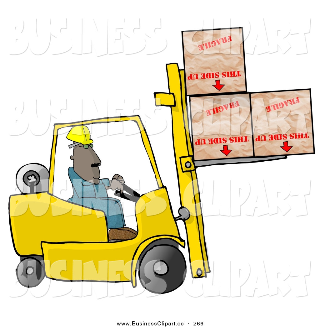 Clip Art Of A Bored Forklift Driver Delivering Fragile Boxes Upside