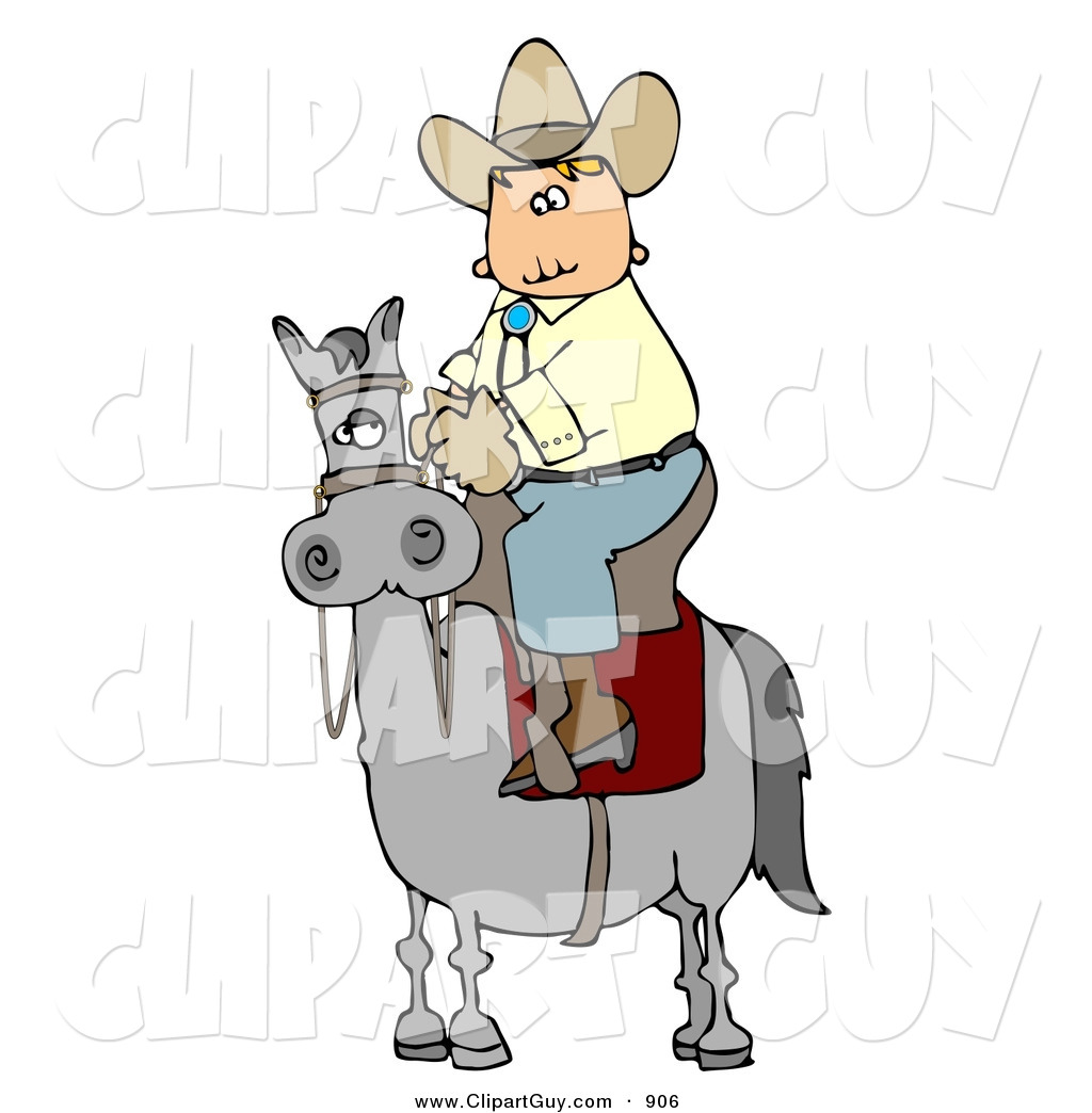 Cowboy Riding High On A Gray Horse To The Left Silly White Cowboy