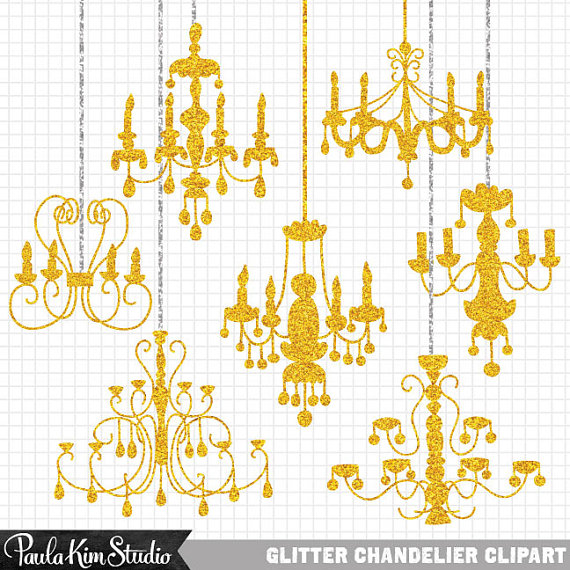 Gold Glitter Clipart Chandelier Silhouette Digital Clipart Collection