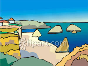 Beach Scene With Cliffs And Water Royalty Free Clipart Picture