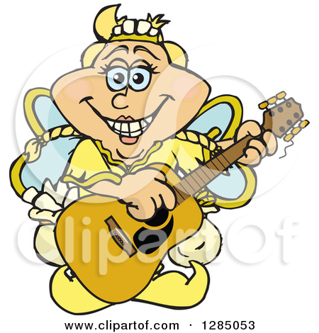 Cartoon Happy Tooth Fairy Playing An Acoustic Guitar By Dennis Holmes