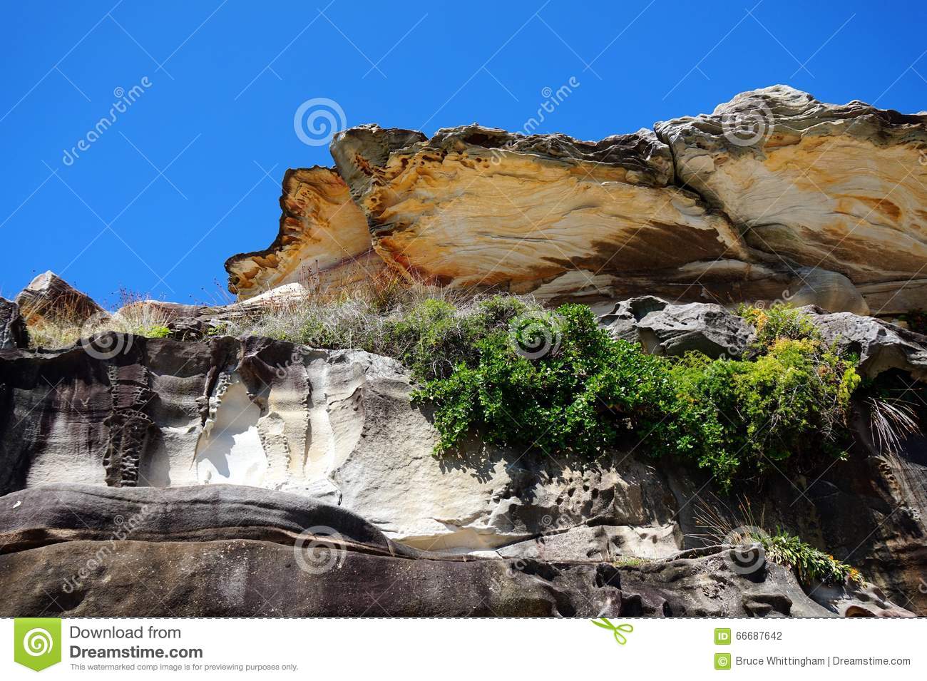 Side Sandstone Cliffs And Rocks Weathered By Wind And Water Erosion
