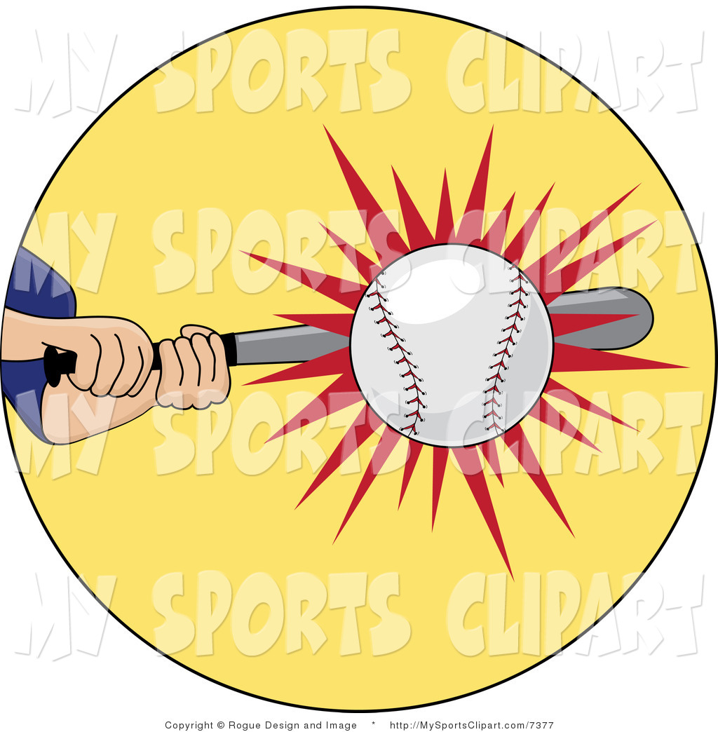 Sports Clip Art Of A Baseball Player Hitting A Ball With Red Bursts By