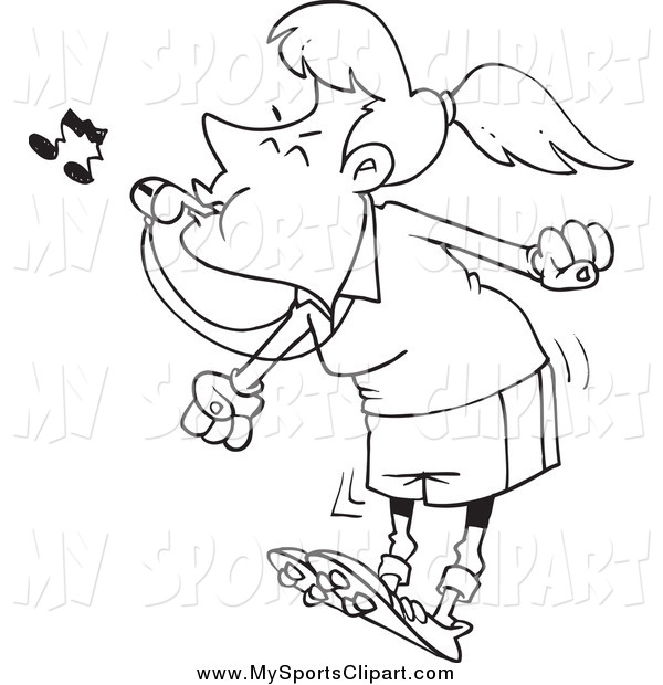 Sports Clip Art Of A Black And White Female Referee Blowing A Whistle