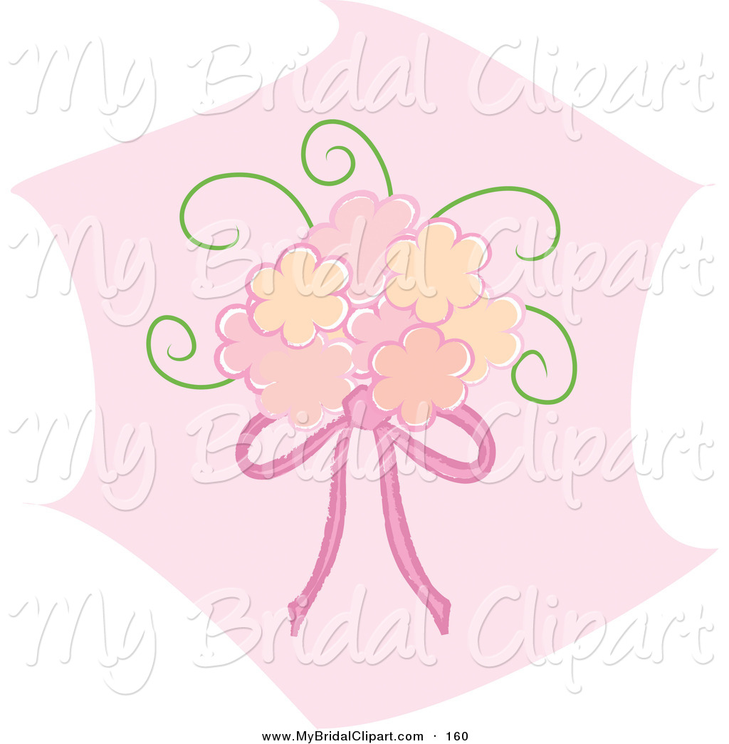 Bridal Clipart Of A Pink Bridal Bouquet With Pink Ribbons Over A Pink
