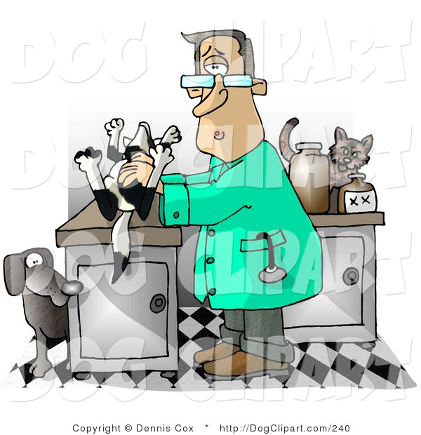 Clip Art Of A Male Vet Holding A Dead Dog On A Table