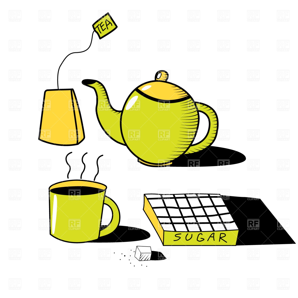 Tea Set   Teapot Sugar And Cup 1567 Download Royalty Free Vector