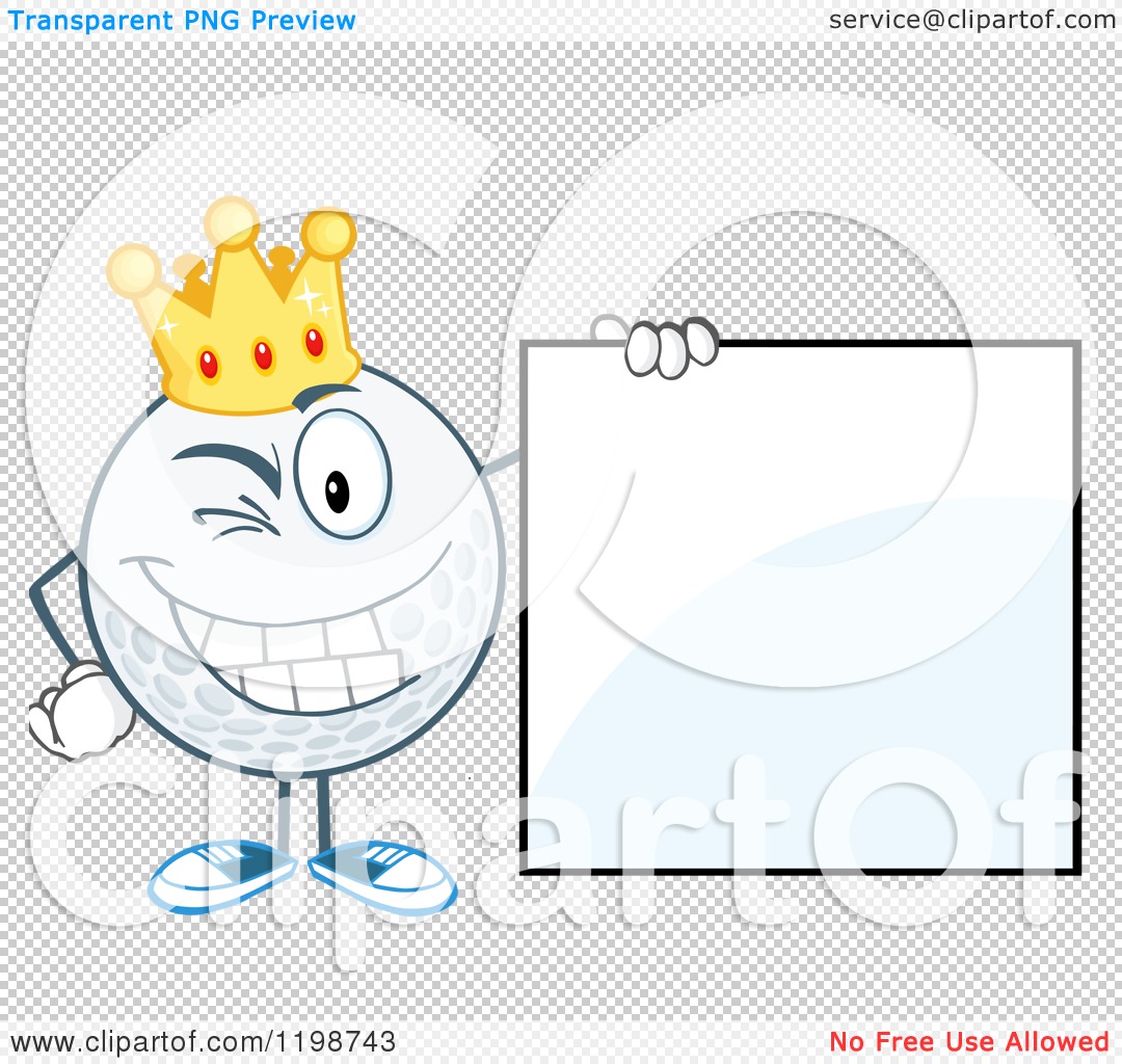 Golf Ball Character Holding A Sign   Royalty Free Vector Clipart By