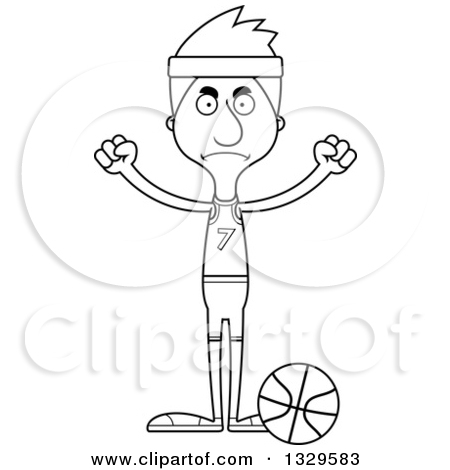 Clipart Of A Cartoon Black And White Angry Tall Skinny White Man
