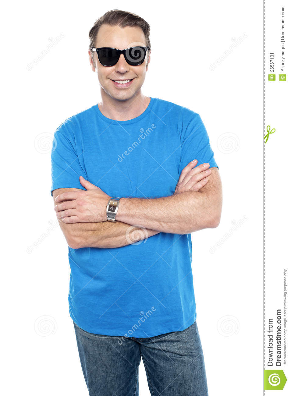 Cool Dude Wearing Goggles Posing With Arms Crossed  Isolated On White