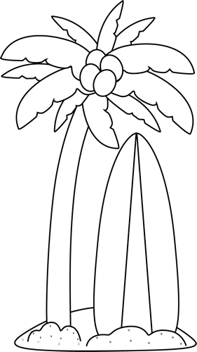 Palm Tree Clip Art   Black And White Surfboard Under A Palm Tree Image