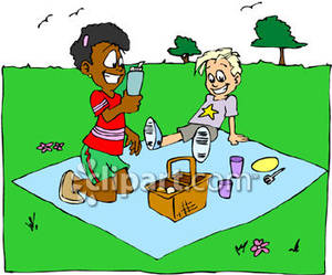 Kids Having A Picnic In The Park   Royalty Free Clipart Picture