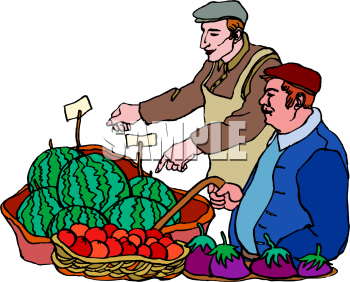 Clipart Picture Of Two Green Grocers At A Produce Stand   Foodclipart