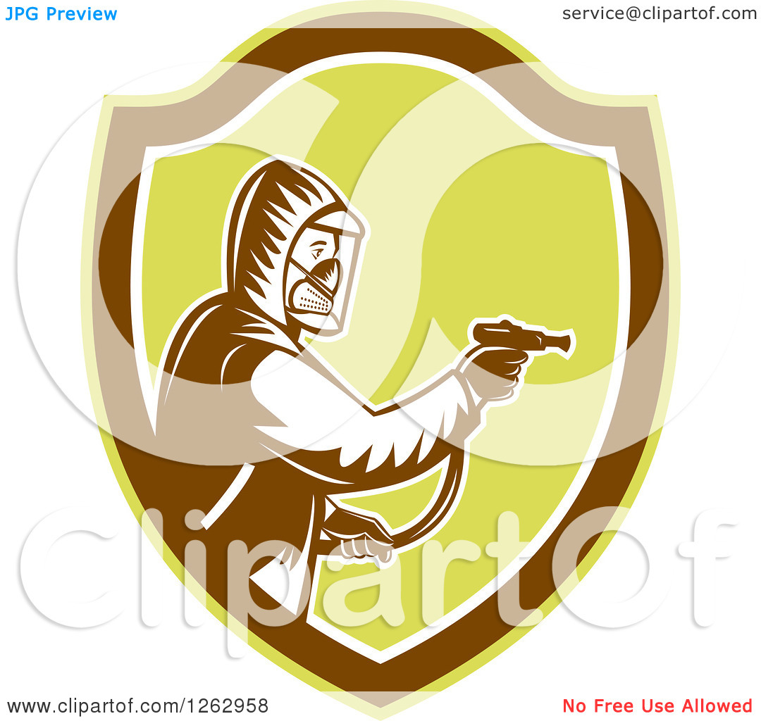 Clipart Of A Retro Woodcut Pest Control Exterminator Spraying In A