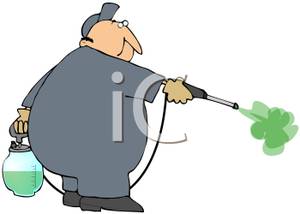 Of An Exterminator Spraying Pesticide   Royalty Free Clipart Picture