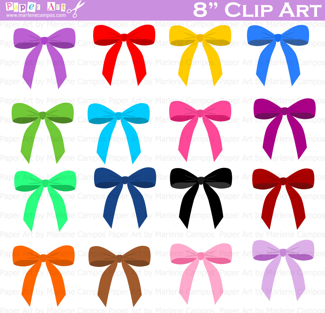 Download   Colored Bows Clip Art Digital Clipart Birthday Party Clip
