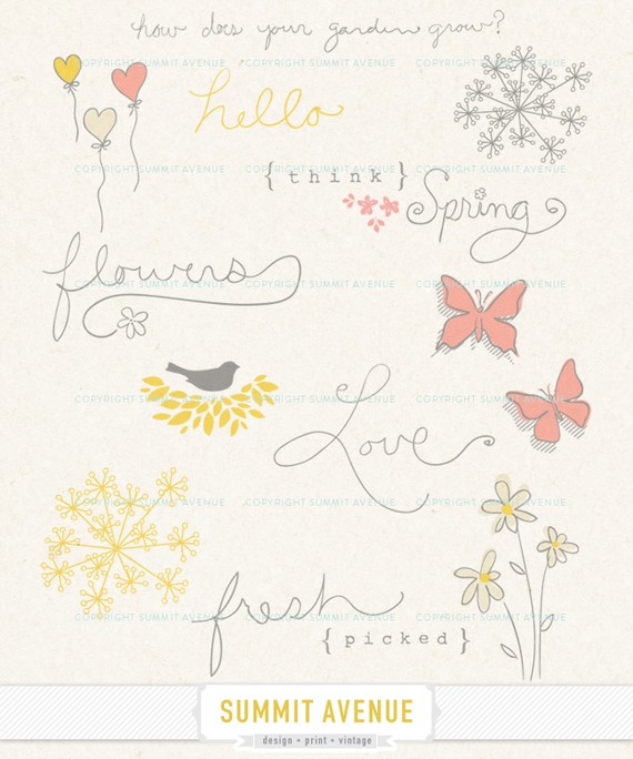 Instant Download Think Spring   Digital Clip Art And Word Art   For
