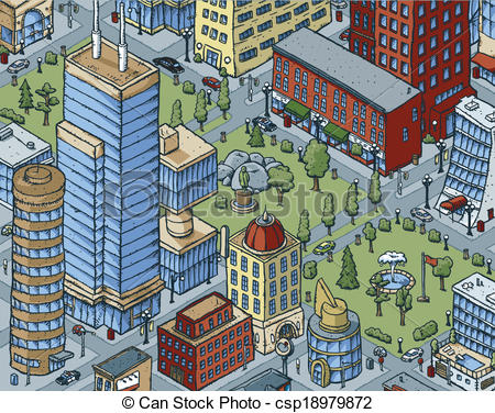 Vectors Illustration Of Downtown City Scene   Scene Of A Cartoon Park