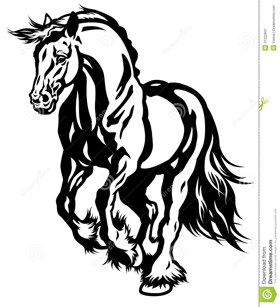 Running Draft Horse Black And White Picture