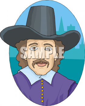 Colonial Man Wearing A Wide Brimmed Hat Clip Art