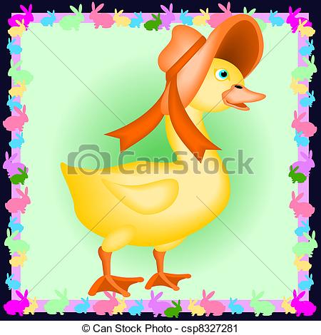 Clip Art Of Baby Duck With Bonnet   Cartoon Illustration Of A Baby