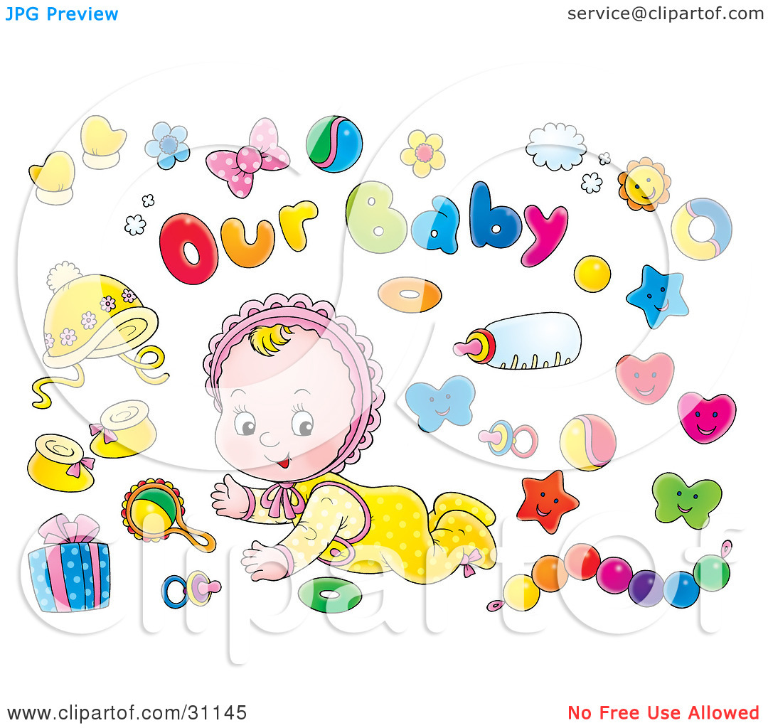 Clipart Illustration Of A Crawling Little Baby In A Bonnet Surrounded