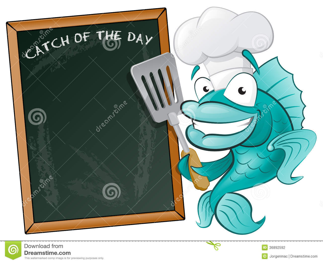 Cute Chef Fish With Spatula And Menu Board  Stock Photography   Image