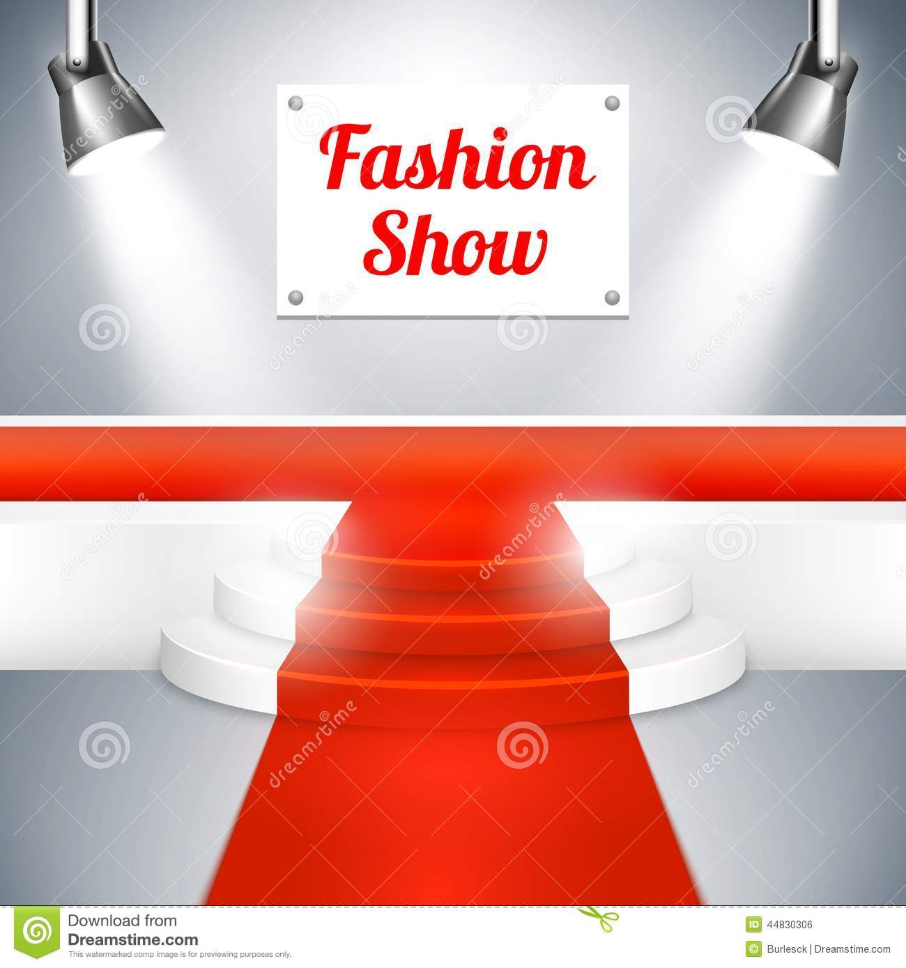 Empty Fashion Show Catwalk With A Sign Red Carpet Raised Platform At