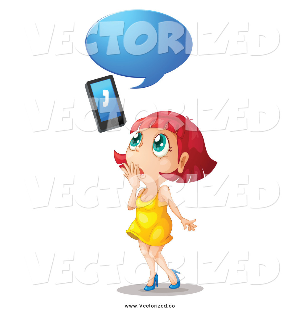 Clipart Of A Surprised Red Haired White Woman By A Cell Phone By