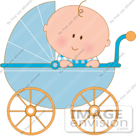 Royalty Free Clipart Of A Curious Baby Boy In A Blue Carriage Peeking
